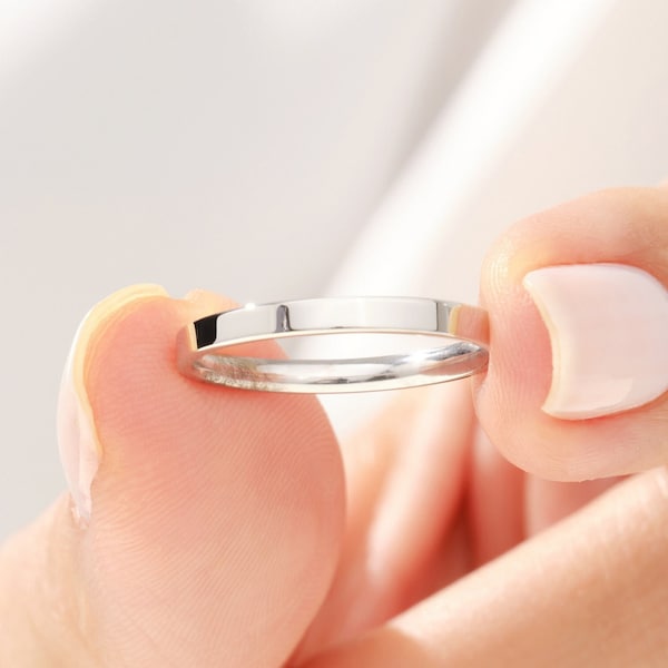 Alianza de bodas de oro macizo plano de 2 mm • Anillo pulido de 10 k, 14 k y 18 k • Amarillo, blanco y rosa