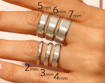 14k Solid White Gold Wedding Band • BEVELED-EDGE • MATTE • Classic Wedding Rings for Men and Women • Plain Simple Wedding Band Ring