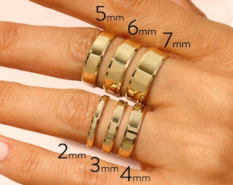 Anillo de bodas de oro amarillo macizo de 18k • BORDE BISELADO • PULIDO • Anillos de boda clásicos para hombres y mujeres • Anillo de alianza de boda simple