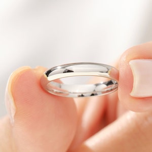 3mm White Gold Wedding Band • DOME • POLISHED • 10k, 14k, 18k Solid White Gold Wedding Ring for Men and Women • 3mm Simple Plain Band Ring