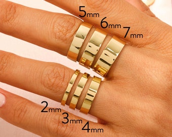 Banda de boda plana de oro amarillo sólido de 14k • PULIDO • AJUSTE DE COMODIDAD • Anillos de boda clásicos para hombres y mujeres • Anillo de alianza de boda simple