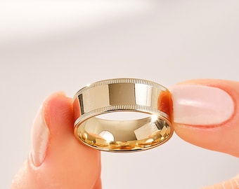 Massief 18k geelgouden Milgrain-trouwring • Comfortabele pasvorm, 7 mm