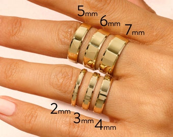 Banda de boda de oro amarillo macizo de 14k • BORDE BISELADO • PULIDO • Anillos de boda clásicos para hombres y mujeres • Anillo de alianza de boda simple