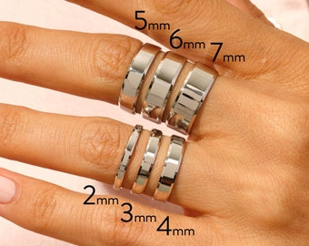 14k Solid White Gold Wedding Band • BEVELED-EDGE • POLISHED • Classic Wedding Rings for Men and Women • Plain Simple Wedding Band Ring