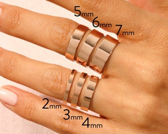 14k Solid Rose Gold Flat Wedding Band • FLAT • POLISHED • Classic Wedding Rings for Men and Women • Plain Simple Wedding Band Ring