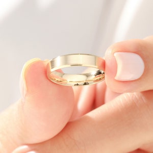 4mm Yellow Gold Bevel Wedding Band • BEVELED EDGE • MATTE • 10k, 14k, 18k Solid Yellow Gold Wedding Band for Men and Women