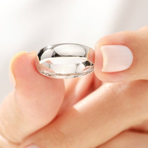 5mm White Gold Wedding Band • DOME • POLISHED • 10k, 14k, 18k Solid White Gold Wedding Ring for Men and Women • 5mm Simple Plain Band Ring