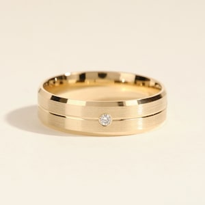 6mm Men's Flush Set Diamond Wedding Band with Beveled Edges • 10k, 14k, 18k Gold Wedding Ring for Men • Modern Wedding Bands for Him