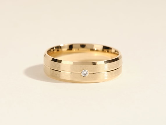 10K Yellow Gold Men’s Diamond Band – 0.03 Carat Round White Diamonds, Wedding/Anniversary Ring - View #8