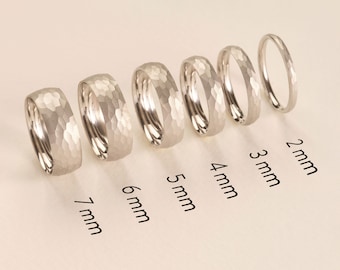 14k Solid White Gold HAMMERED Wedding Band • DOME • Classic Wedding Rings for Men and Women • Plain Simple Wedding Band Ring