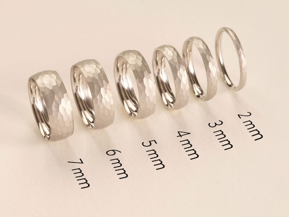 14k Solid White Gold HAMMERED Wedding Band • DOME • Classic