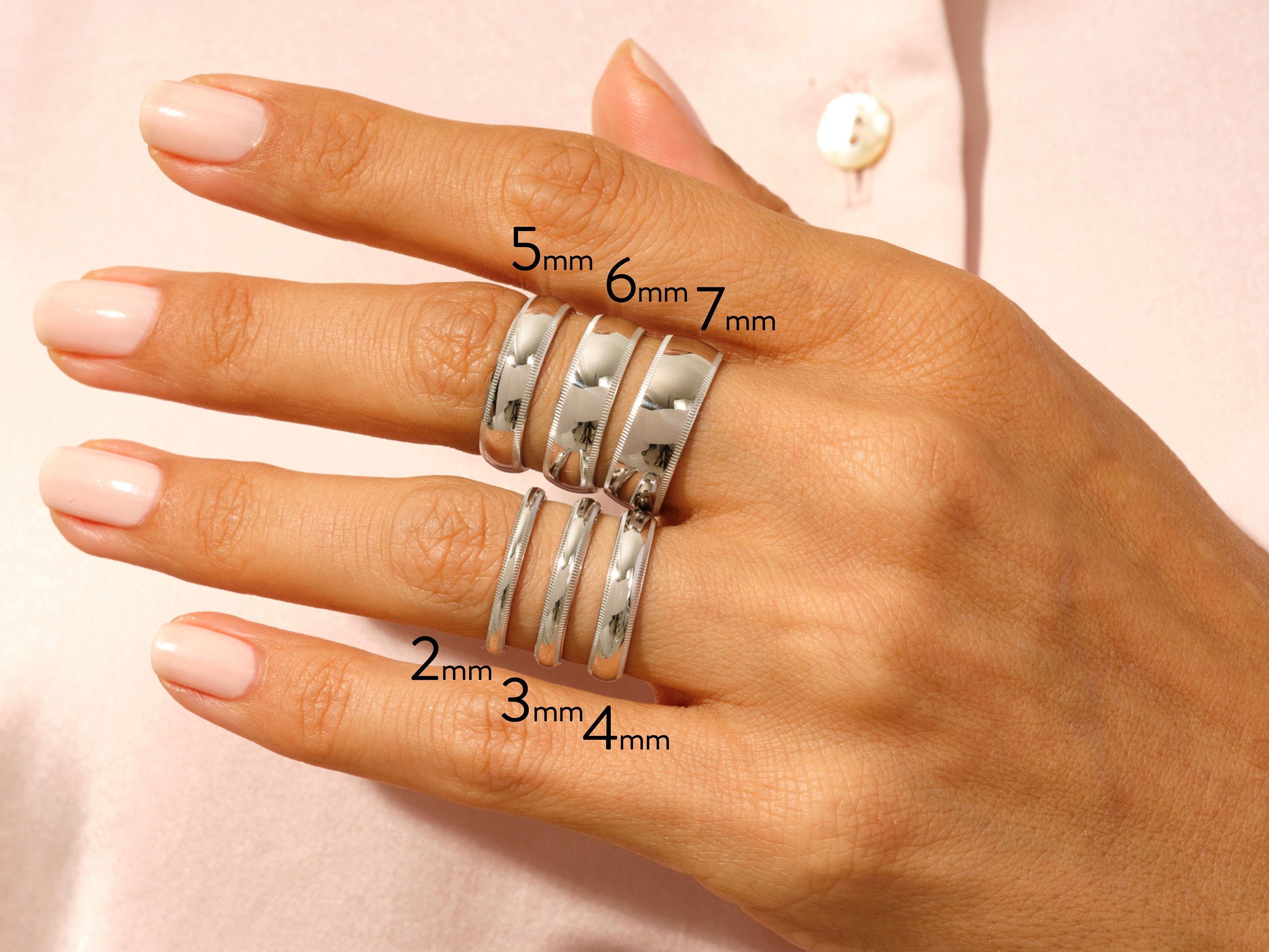 14Kソリッドホワイトゴールドミルグレイン結婚指輪