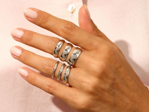 ANELLO GROSSO DICHIARAZIONE Fascia Larga Cupola Onda Regalo Donna Gioielli Im... EUR 53,99 - Foto 4