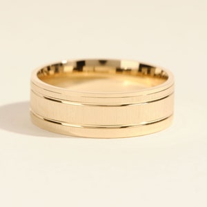7mm Grooved Brushed Gold Wedding Band • Solid Gold Men's Ring • 10k, 14k, 18k