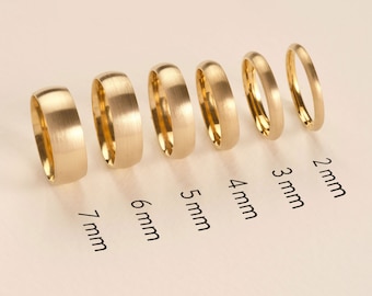 14k Solid Yellow Gold Domed Wedding Band • DOME • MATTE • Classic Wedding Rings for Men and Women • Plain Simple Wedding Band Ring