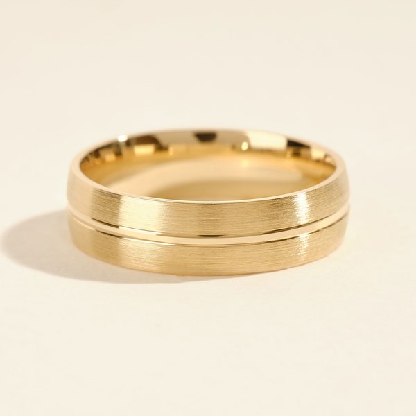 6mm Matte Carved Gold Wedding Band • Solid Gold Ring For Him • 10k, 14k, 18k