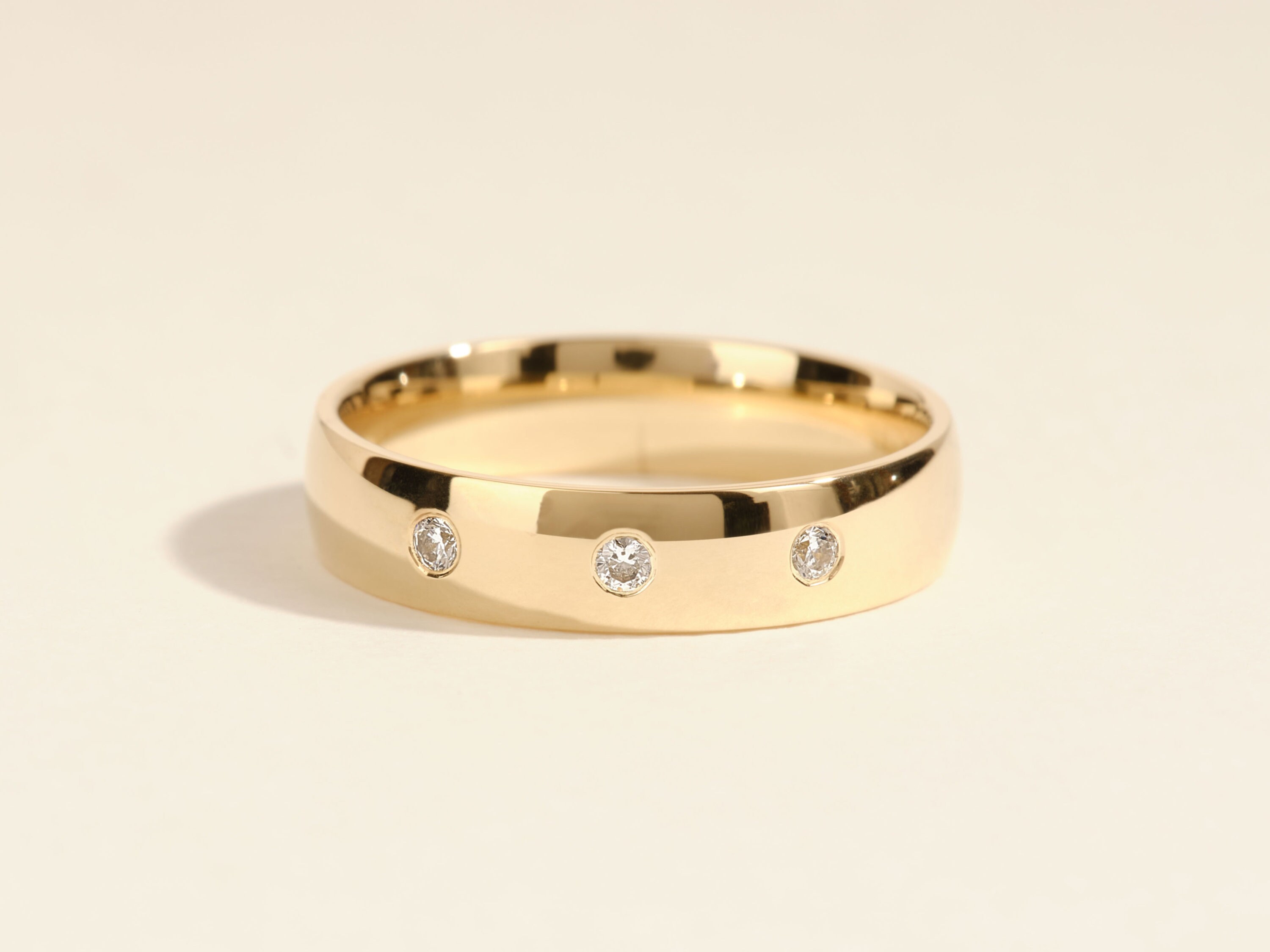 thumbnail image 2 of Elma Jewellery 9ct Yellow Gold Ring With Three Natural Diamonds - 5mm Grooved Band, Flat Court Shape (Size H-Z) 2 of 5