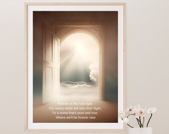 Eingang zum Himmel, christliche Kunst, digital, druckbares christliches Leben, Jesus, Gott, den Himmel betreten, den Vater treffen, Gedicht über den Himmel