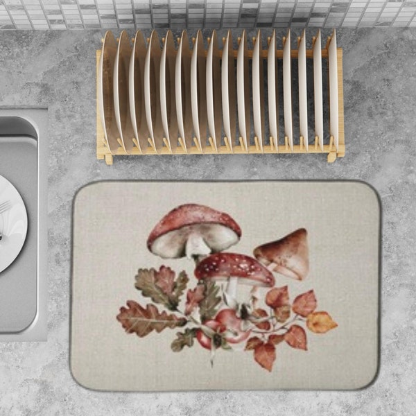 Tapis de vaisselle aux champignons, tapis de séchage de la vaisselle, cadeaux de cuisine pour les femmes, accessoires de cuisine pour l'automne, décor de cuisine aux champignons, nouvelles idées de cadeaux pour la maison