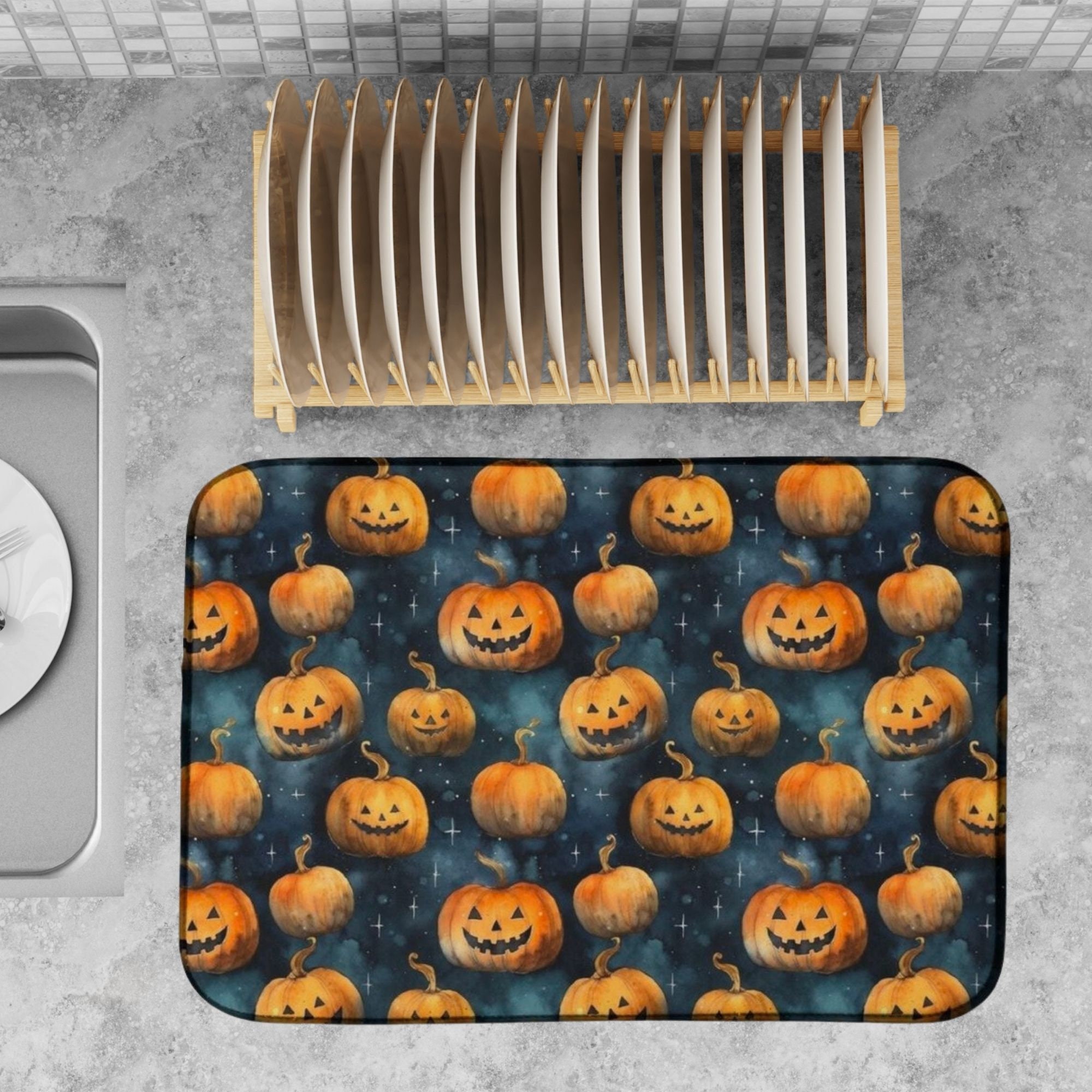 Halloween Scary Pug Black Dish Drying Mat BB2196DDM