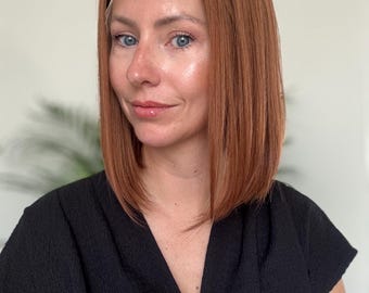 Auburn Warm Brown Balayage Bob Wig, 12 Inch Human Hair Wig, 13x6 HD Lace, Glueless, Low Density – Kate, Ready to Ship