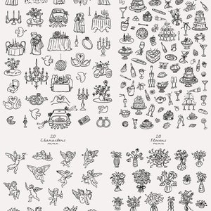 Hand Drawn Whimsical Wedding SVG Clipart Bundle of Illustrations, Icons ...