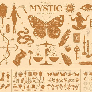 Spiritual Clipart Boho Collection, Celestial Svg, Wicca Svg, Magic Svg, Sun And Moon Clipart, Magic Sign Symbols, Botanical illustration