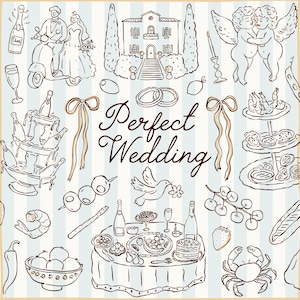 Whimsical Wedding Hand Drawn Illustrations, Wedding Doodles, Icons for Invitation Templates, Canva Invites, Quirky Summer, Wedding in Italy