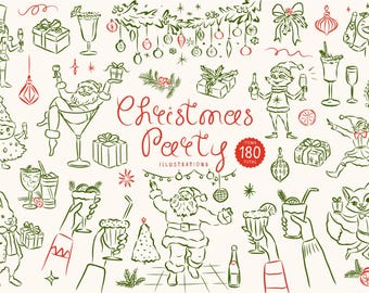 Hand Drawn Quirky Christmas SVG Clipart, Whimsical Christmas Party Illustrations, Icons for Christmas Invitations and Templates, Fun Doodles