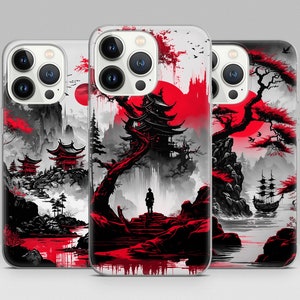 Japanische Handyhülle Mysterious Samurai Cover für iPhone 15 14 13 12 11 Pro Max, Plus, XR, SE, Samsung S21 S22 S23 A51 A52 A53 A54, Pixel