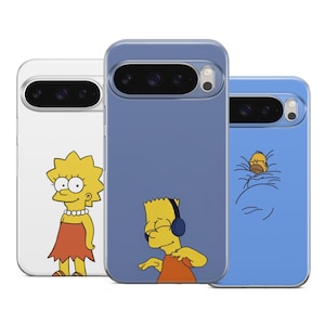 Funda minimalista de Los Simpson para teléfono con Homer y Lisa para Pixel 10A, Pro, XL, etc.