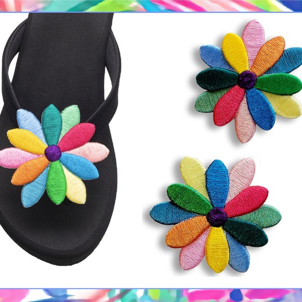 Lilly Flower Flip Flop Bling for Stylish Women. Interchangeable footwear accessory. Pink, blue, green, yellow Thong Sandal Attachment