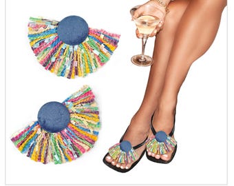 Denim Blue Flip Flop Bunion Cover: Tassel Fringe Shoe Attachment