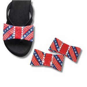 Red White Blue Flip Flop Bow: Patriotic Sandal Accessory