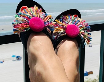 Pink Flip Flop Bunion Cover: Tassel Fringe Shoe Attachment
