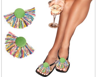 Kiwi Green Flip Flop Bunion Cover: Lilly Tassel Sandal Attachment