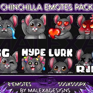 Chinchilla emote pack, Emote Pack for Twitch/ Discord / Youtube, chinchilla emotes, chinchilla Love, kawaii, P2U Emotes