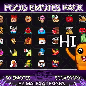 Food emote pack! 30 emotes based on your favorite foods! twitch/ kick emotes pack, kawaii food