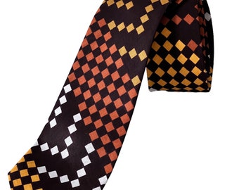 Brown Geometric Necktie, African Pattern Necktie, Mens Necktie, Groom, Groomsmen, Wedding Necktie, Handmade African Print Necktie