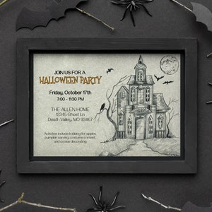 Halloween Party Invitation, Spooky Halloween Party Invite, Haunted House, Chalkboard Halloween, Haunted Mansion, Halloween Birthday, FAN114