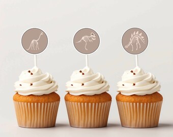 Dinosaur Themed Cupcake Toppers, Dino Dig, Fossil Stickers, Trex, Dinosaur Birthday, Fossils, Dinosaur Dig Party, Stegosaurus, Dino,FAN133
