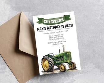 Tractor Birthday Invitation, Editable Invitation, Tractor Party, Green Tractor Invite, Boy Party, Instant Download, Kid's Party, FAN122