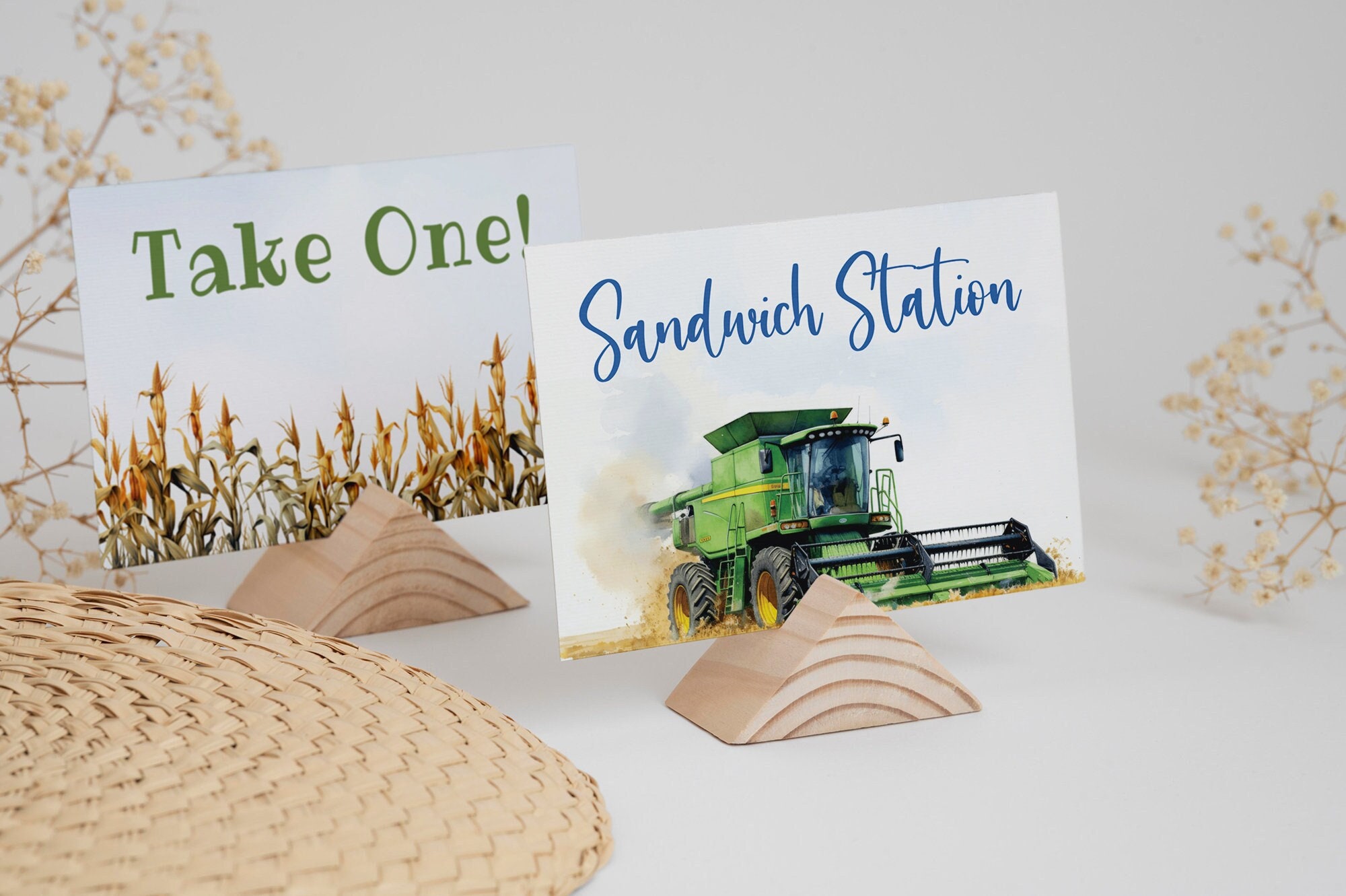 Green Combine, Farming Birthday Food Card, Harvest Time, Farming Birthday Party, Little Kid Farming Birthday, Food Tent, Combine, FAN127