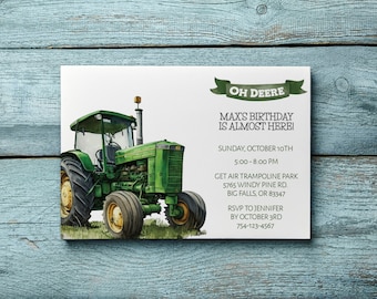 Little Kids Tractor Birthday Invitation Tractor Party Tractor Invite Kids Party Instant Download Green Tractor Invite FAN122