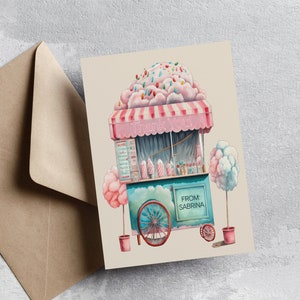Zuckerwatte-Dankeskarte, Geburtstagsparty-Vorlage, bearbeitbare Dankeskarte, Candy-Dankeskarte, Danke, Candy-Party-Thema, FAN125