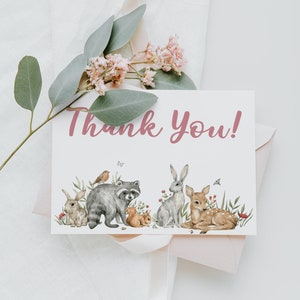 Woodland Birthday Party Thank You Cards, Custom Thank You Card, Woodland Party, Forest Animals, Baby Watercolor Woodland Animals, FAN129