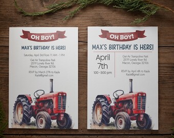 Tractor Birthday Invitation, Editable Invitation, Tractor Party, Red Tractor Invite, Boy Party, Instant Download, Kid's Party, FAN122