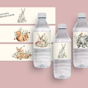 Woodland Animal Birthday Labels, Water Bottle Labels, Waterbottle Label, Forest Animal Party, Woodland Party Theme, Baby Animal Decor FAN129