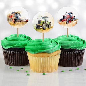 Tractor Cupcake Toppers, Tractor Themed Party Supplies, Red Tractor, Green Tractor, Combine, Farming Theme, Tractor Cake Pops, Barn, FAN127
