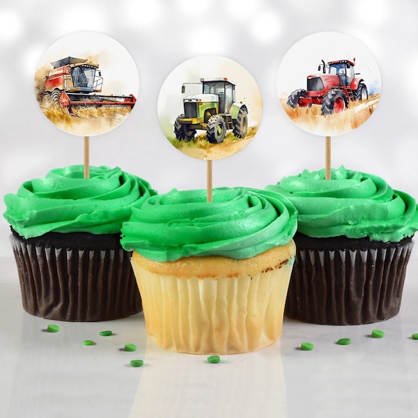 Tractor Cupcake Toppers, Tractor Themed Party Supplies, Red Tractor, Green Tractor, Combine, Farming Theme, Tractor Cake Pops, Barn, FAN127